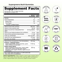Wholier Supergreens Multi Gummies bottle back label with nutrition