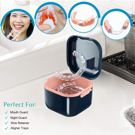 Compact denture cup interior showing dimensions for travel