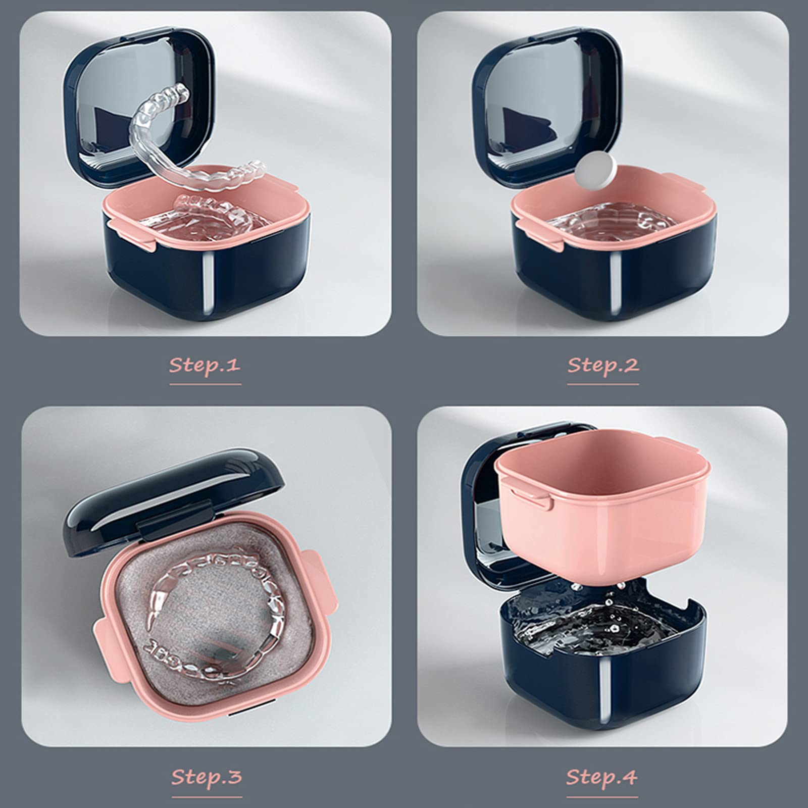 Denture cup placed in a travel bag for portability