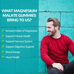 Vegan, non-GMO magnesium malate gummies packaging on a white background