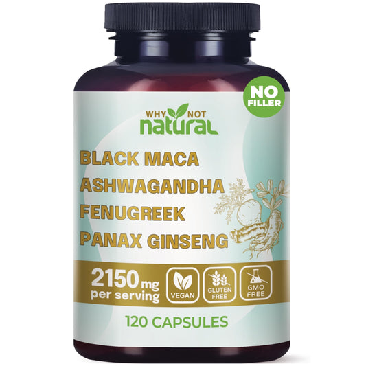 Why Not Natural 4-in-1 organic capsules bottle with maca, ashwagandha, fenugreek and ginseng