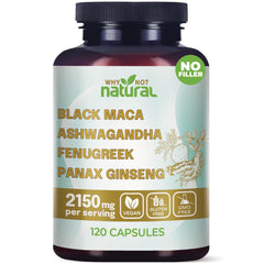 Why Not Natural 4-in-1 organic capsules bottle with maca, ashwagandha, fenugreek and ginseng