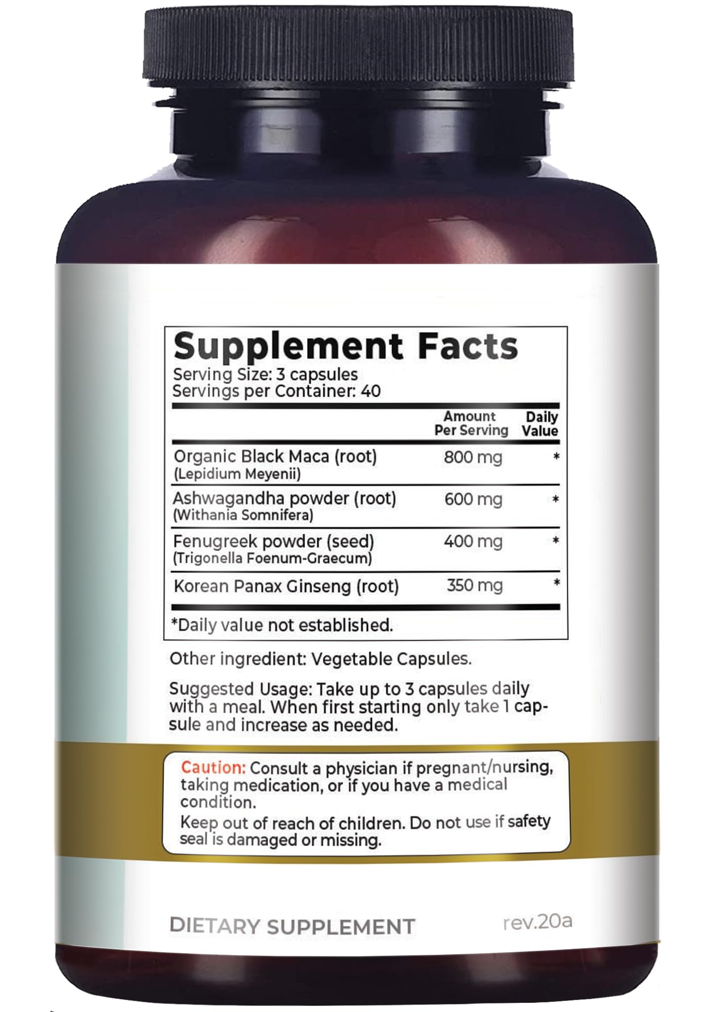 No fillers claim with organic ingredients
