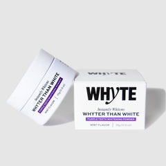 Whyte Purple Teeth Whitening Powder bottle with mint flavor packaging