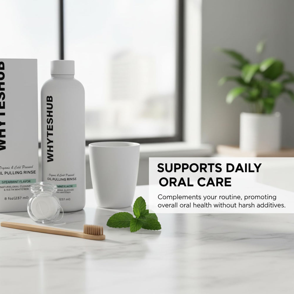 Gum health concept with fresh smile after oil pulling rinse