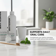 Gum health concept with fresh smile after oil pulling rinse