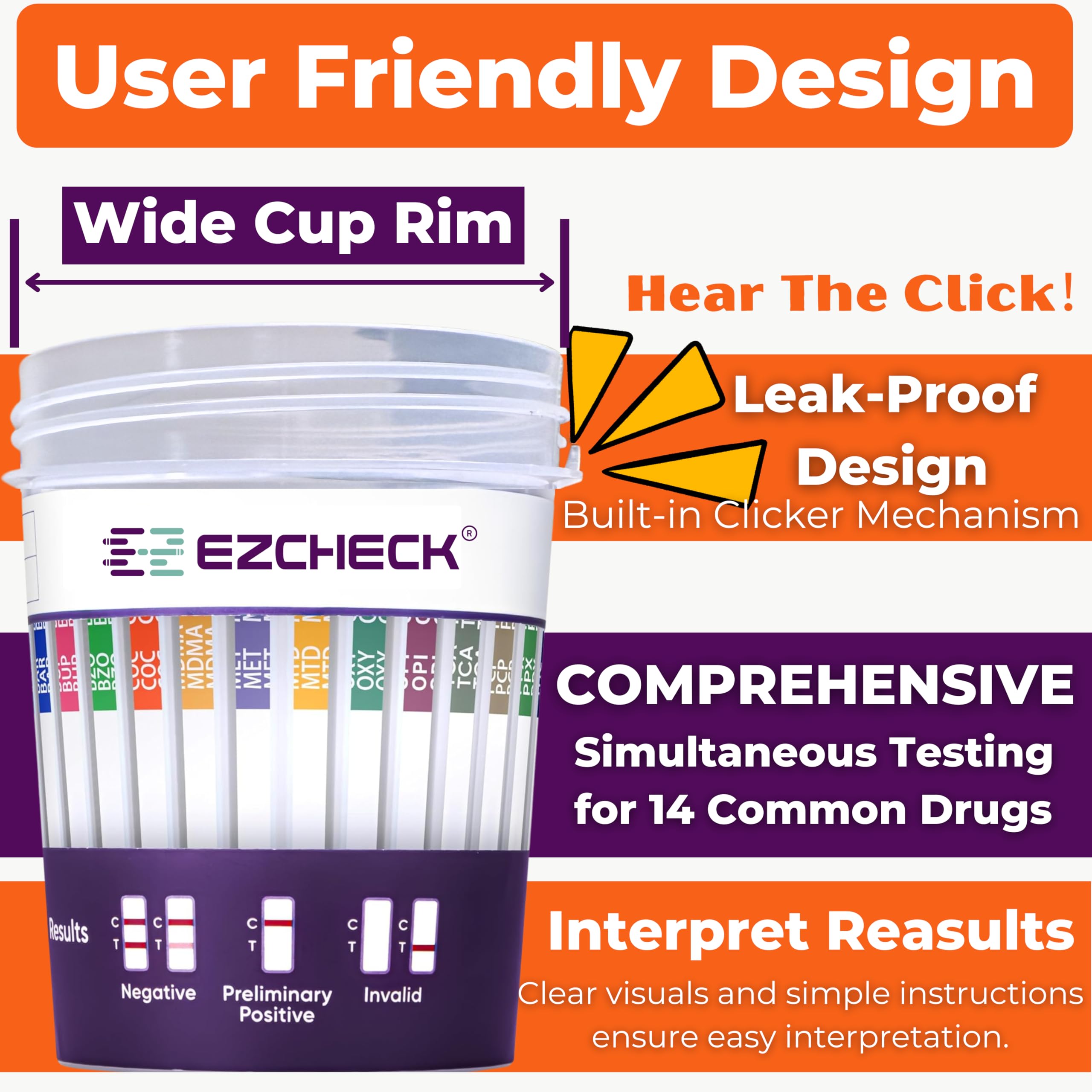 Wide-mouth cup for easy at-home urine collection