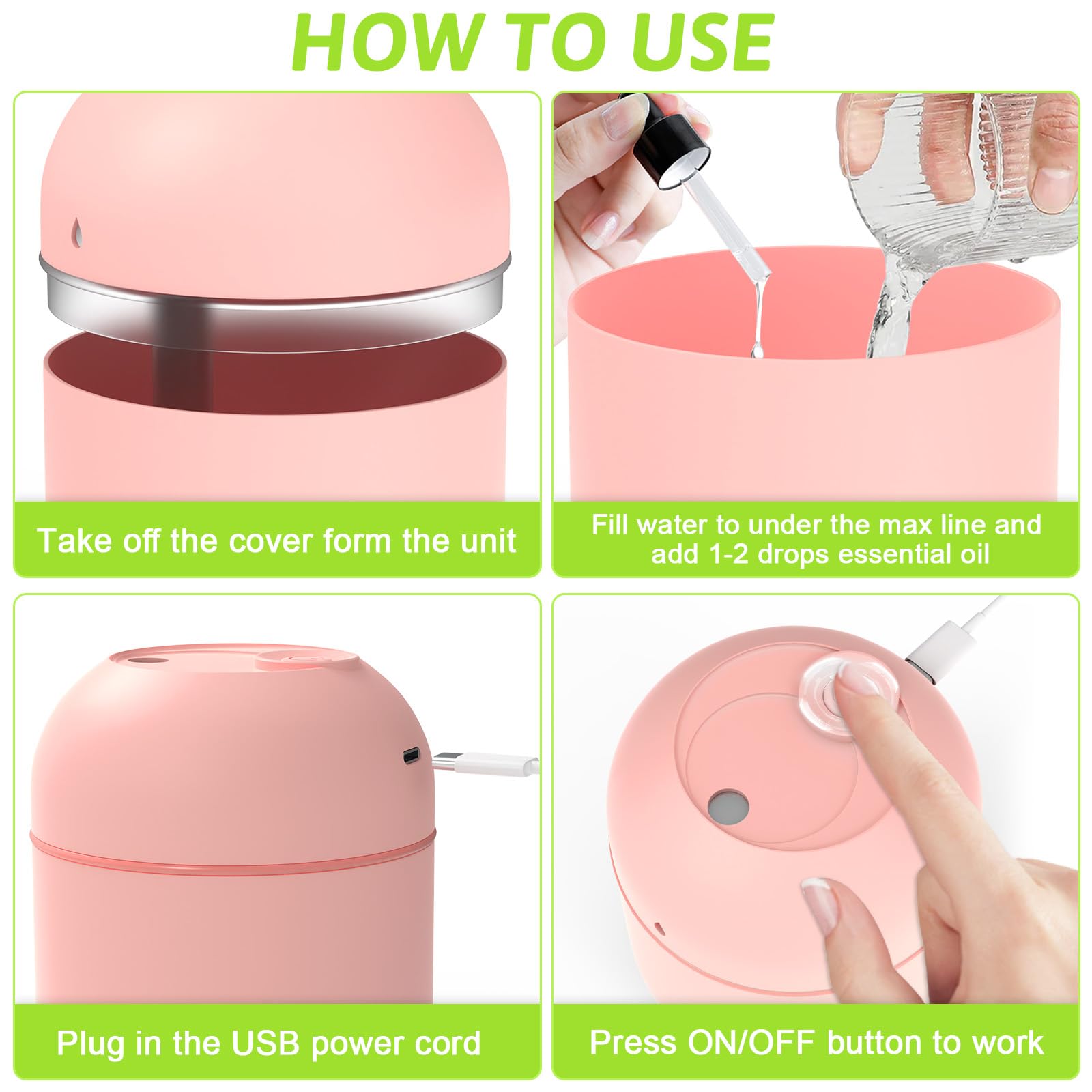 Wide opening easy-clean water tank of pink diffuser