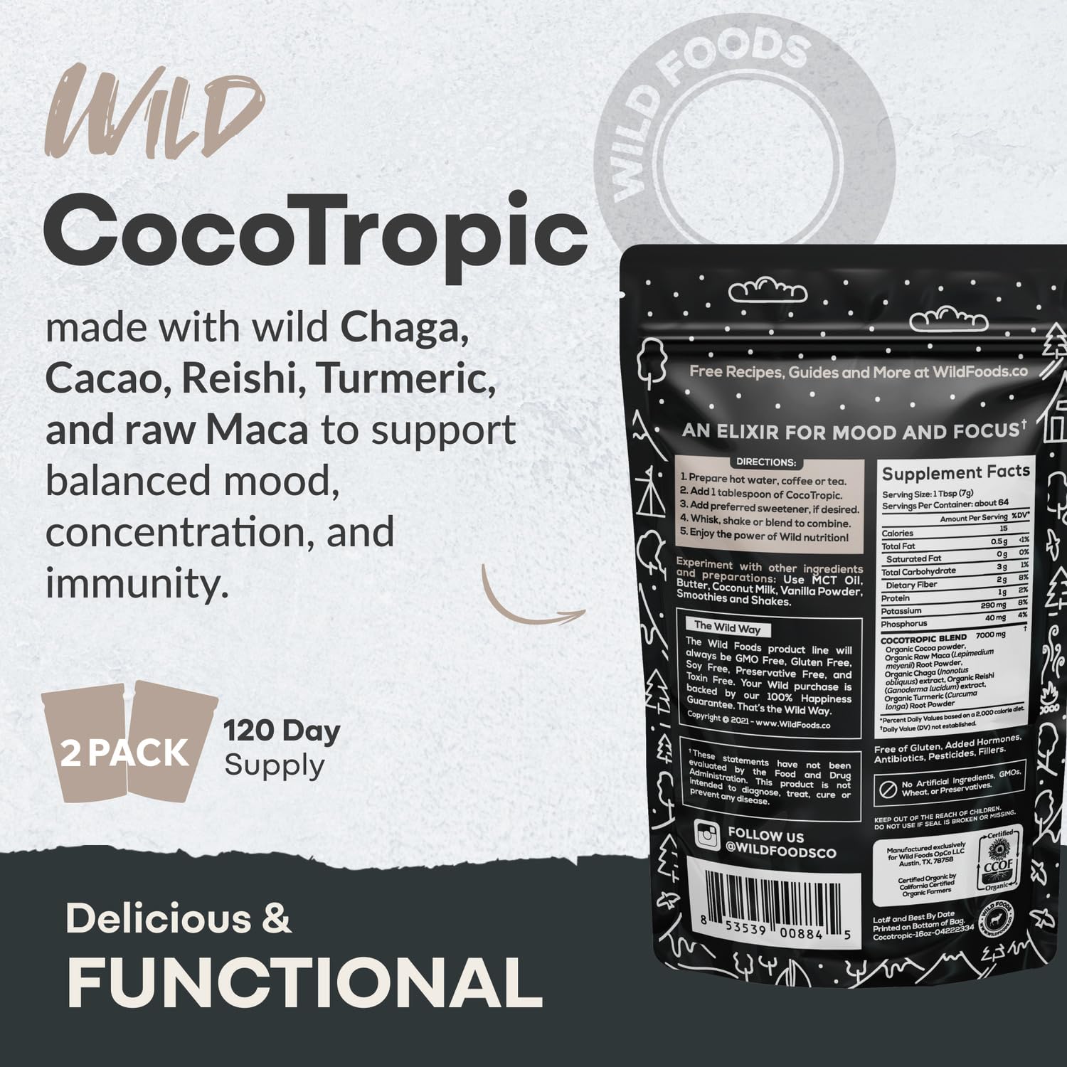 Ingredients panel for Wild Cocotropic 2-pack mix