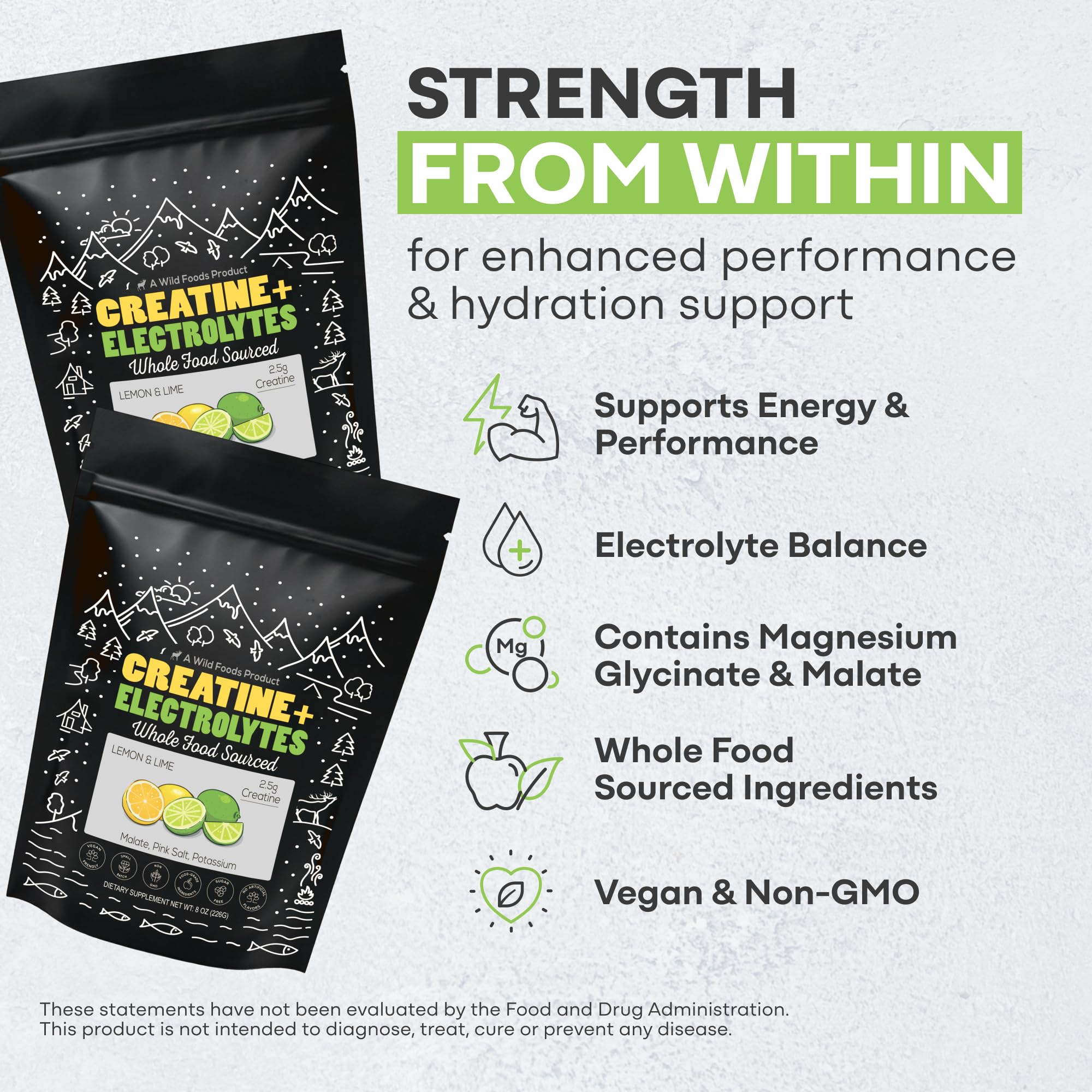 Scoop of Wild Foods Creatine + Electrolytes powder with Lemon Lime flavor