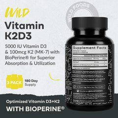 Wild Foods D3 + K2 supplement ingredients panel