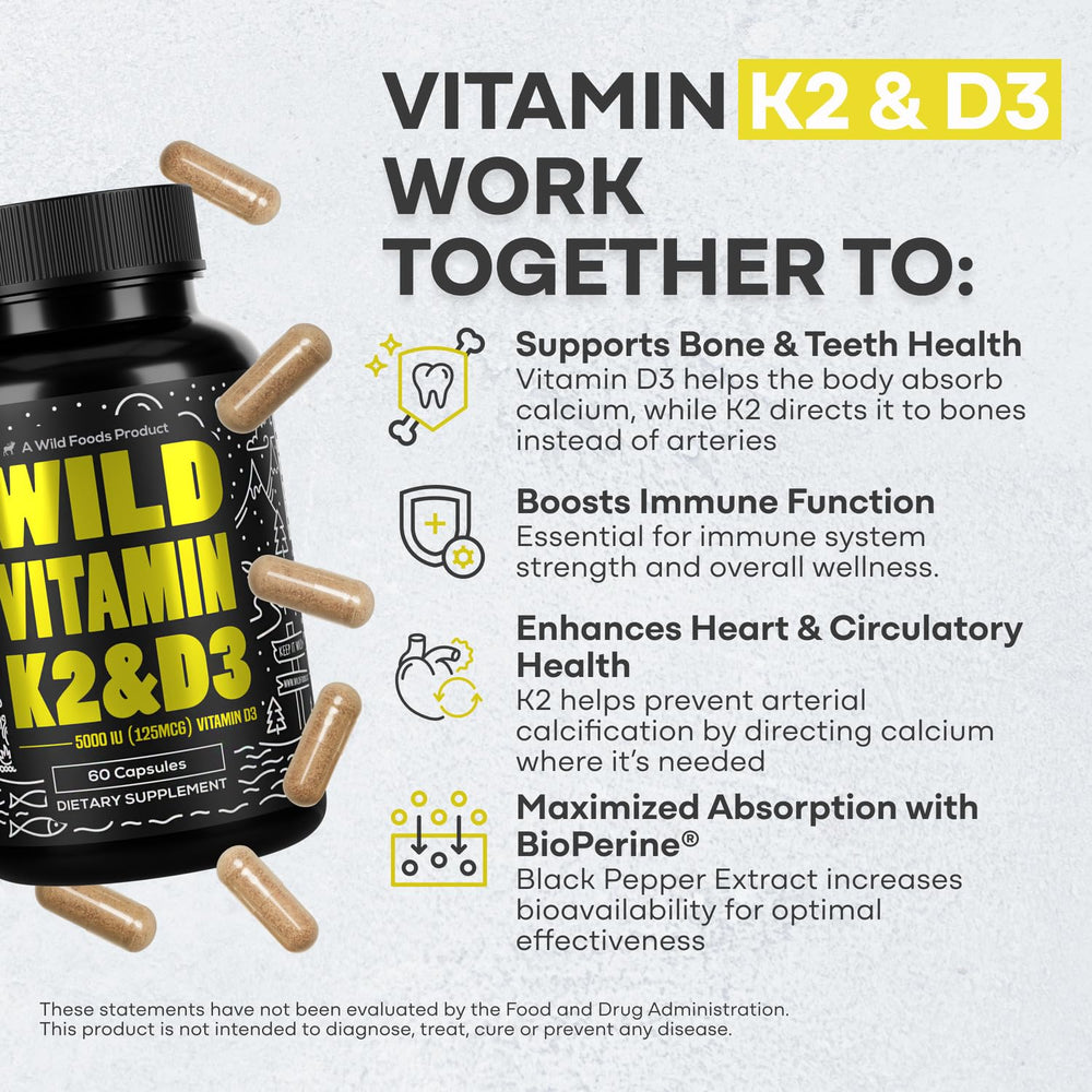 Wild Foods D3 + K2 product label showing D3 and MK-7