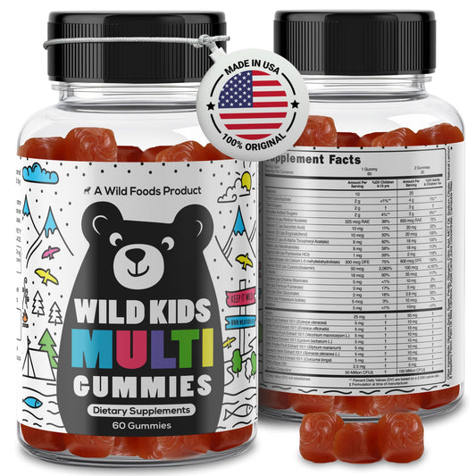 Front view of Wild Foods Kids Multivitamin Gummies bottle (60-count)