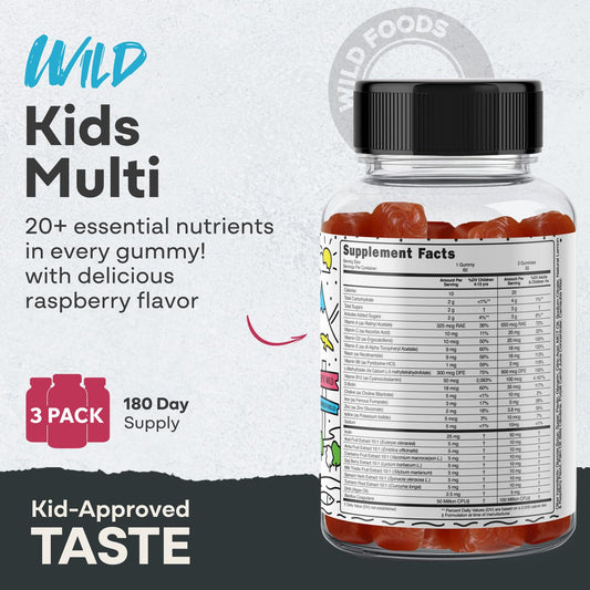Nutrition facts panel for Wild Foods Kids Multivitamin Gummies