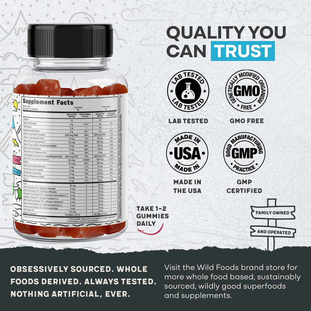 Ingredient highlights featuring acai, turmeric and spinach in gummies
