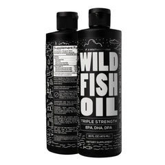 Front view of Wild Foods Liquid Omega-3 Fish Oil Lemon 16 oz bottle.