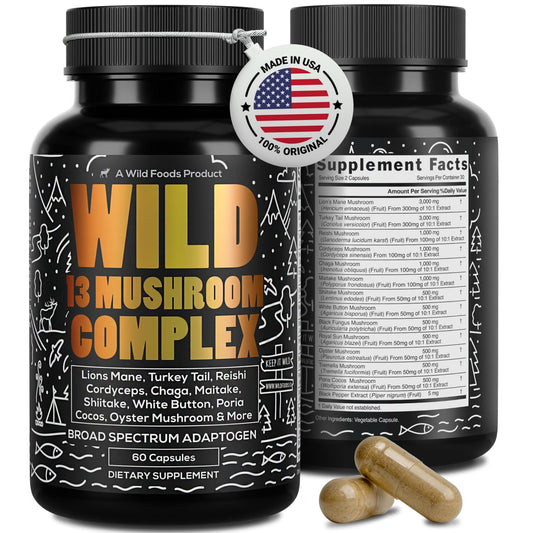 Wild Foods Mushroom Complex bottle label on display