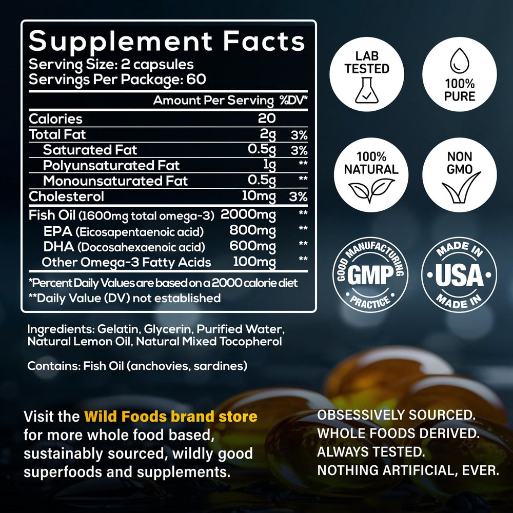 Nutrition label showing EPA 600 mg, DHA 600 mg, DPA 100 mg per serving