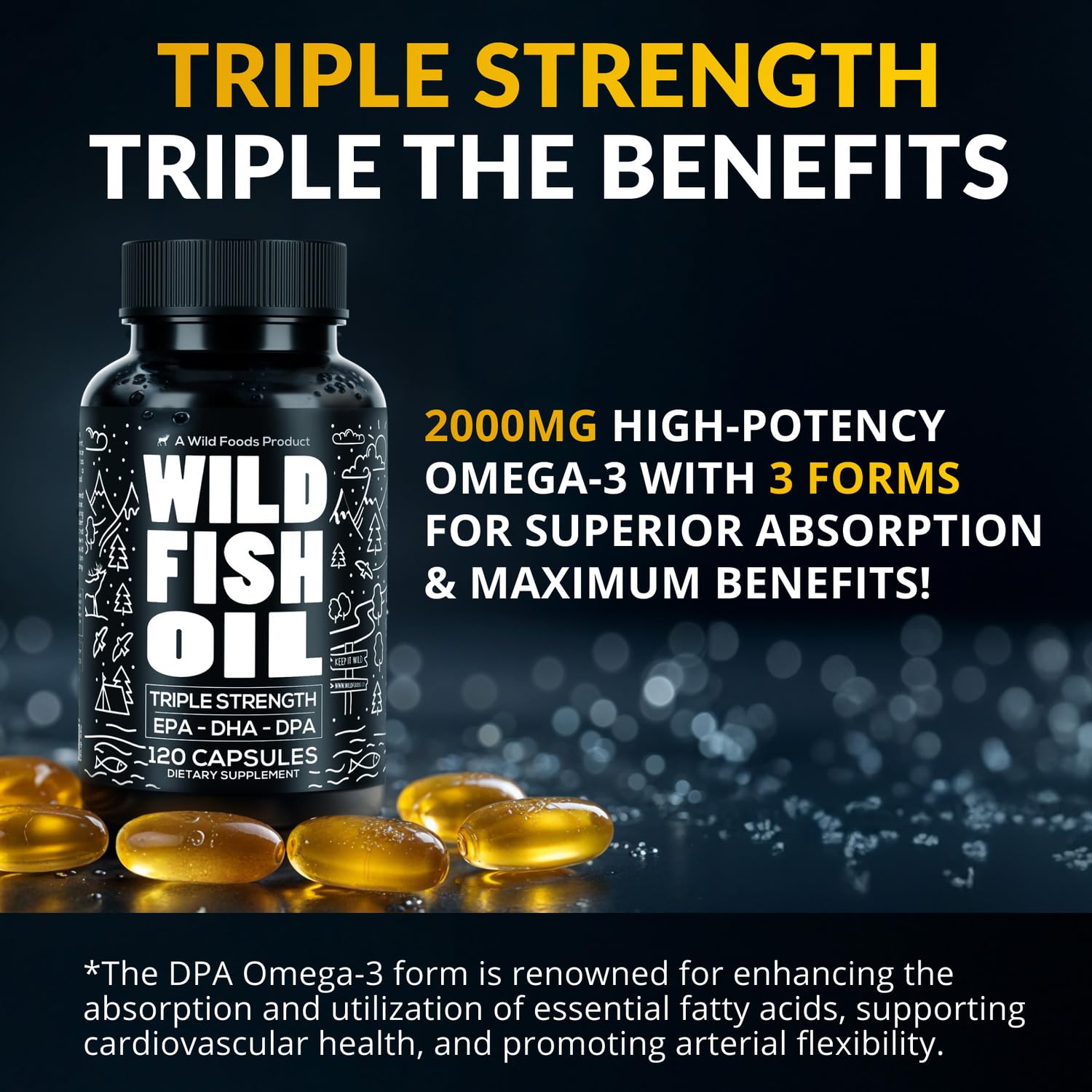 Non-GMO, gluten-free omega-3 supplement packaging