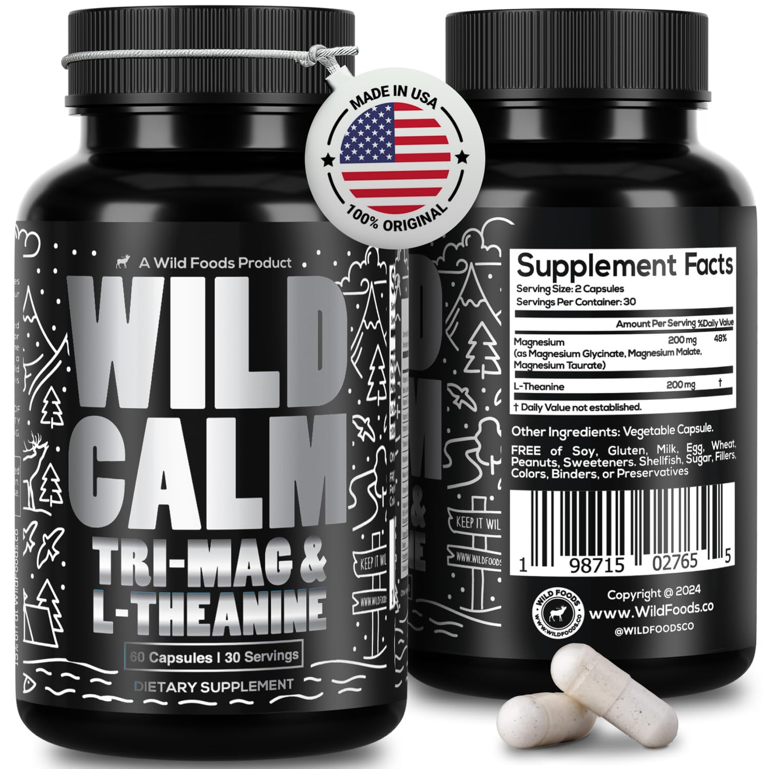 Wild Foods Tri-Mag & L-Theanine bottle – front view