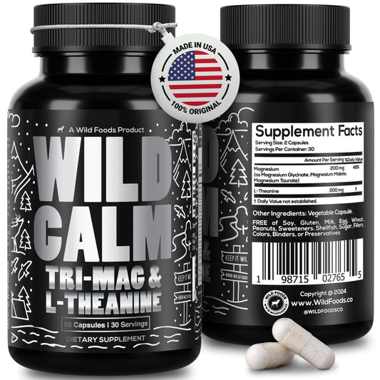 Wild Foods Tri-Mag & L-Theanine bottle – front view