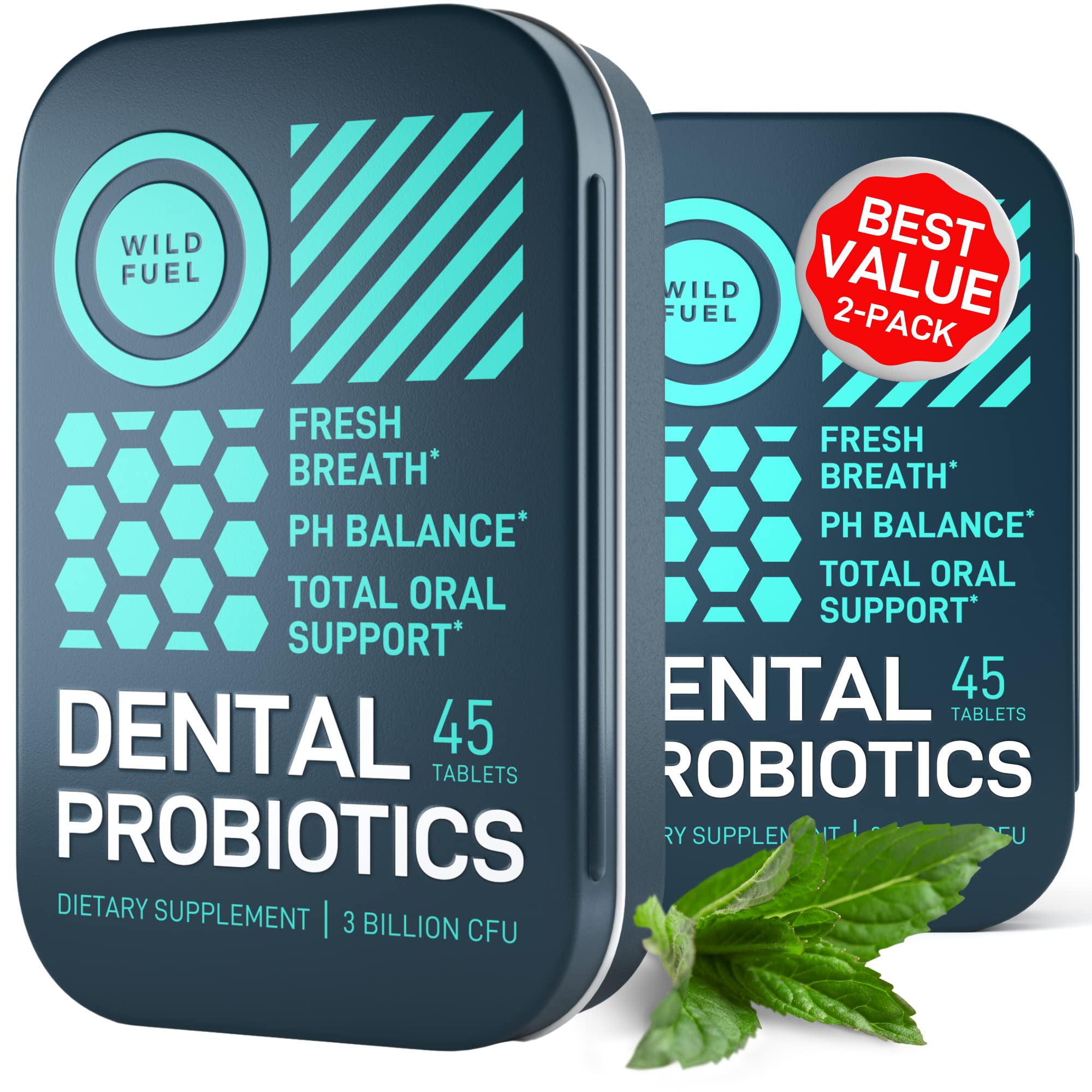 Front view of WILD FUEL Oral Probiotics mint container