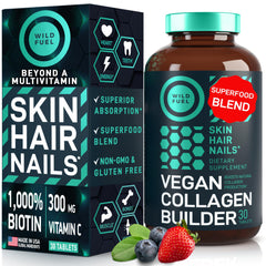WILD FUEL Vegan Collagen Builder bottle with 30 tablets on white background