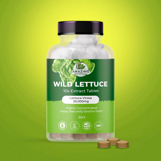 Close-up of a Wild Lettuce 10X extract tablet showing 2,000 mg equivalent