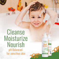 Baby shampoo and body wash being applied to the skin in a gentle lather