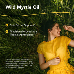 Close-up of ingredients showing wild myrtle oil and extra virgin olive oil
