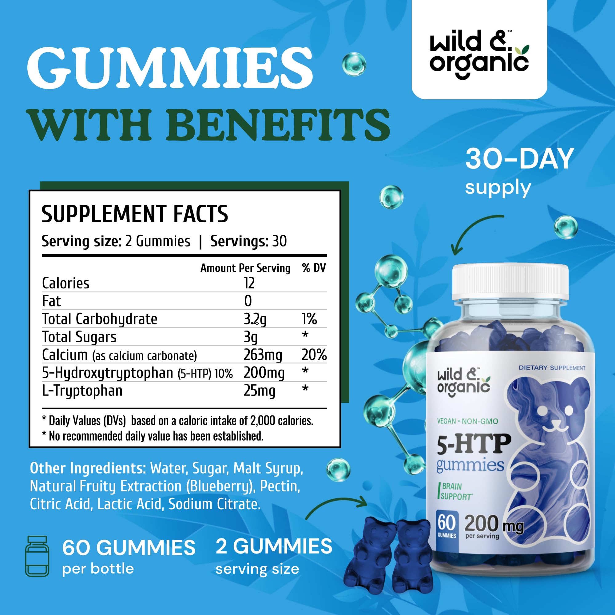 Wild & Organic 5-HTP Mood Gummies bottle with label