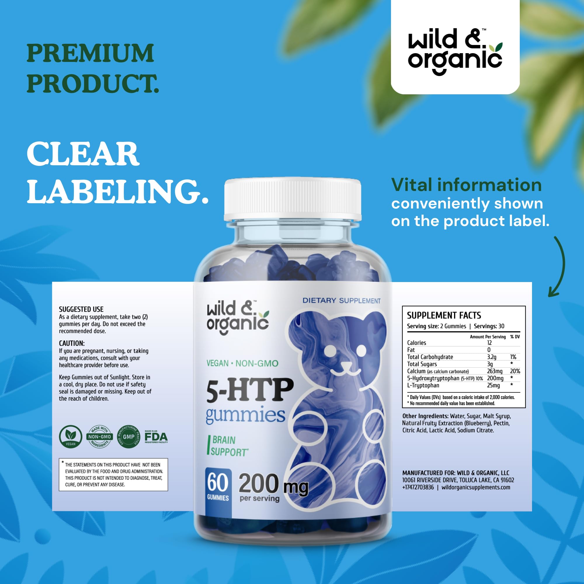 Nutrition label detail on Wild & Organic 5-HTP Mood Gummies