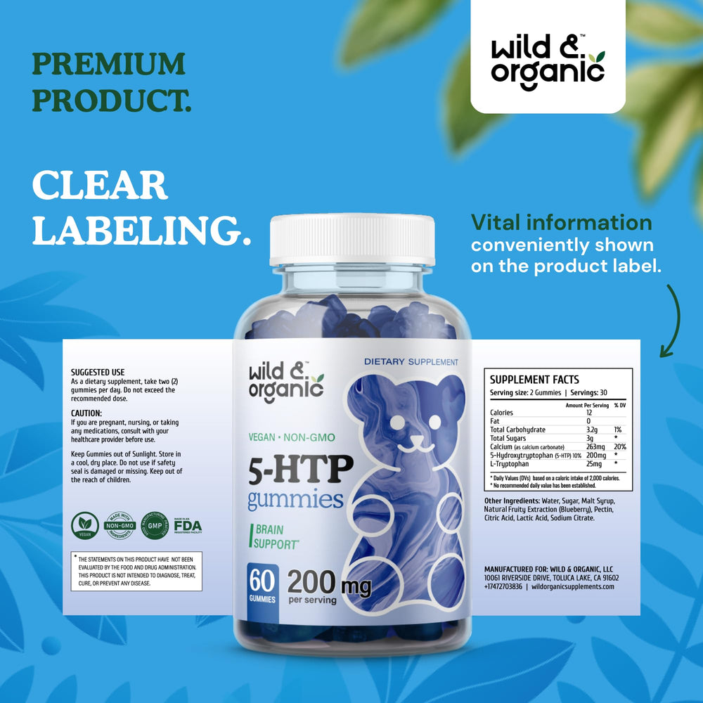Nutrition label detail on Wild & Organic 5-HTP Mood Gummies