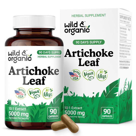Front view of Wild & Organic Artichoke Extract Capsules bottle