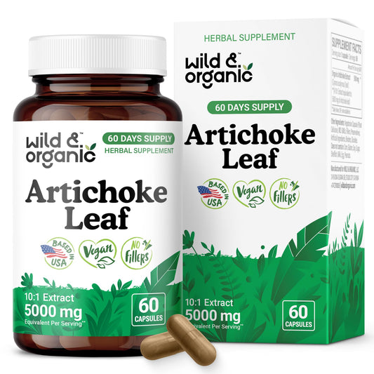 Front view of Wild & Organic Artichoke Extract Capsules 500 mg bottle