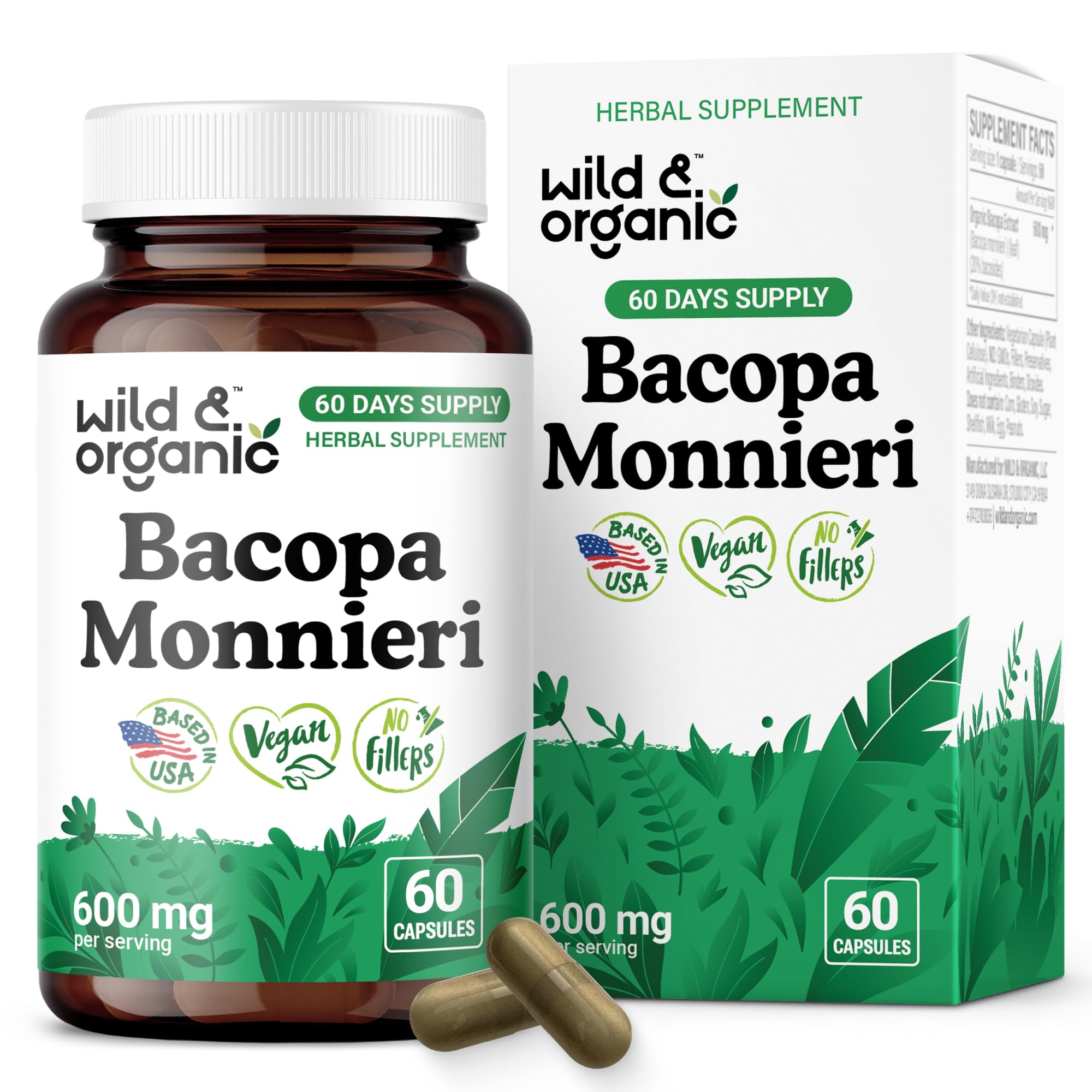 Hero image showing Wild & Organic Bacopa Capsules 600 mg