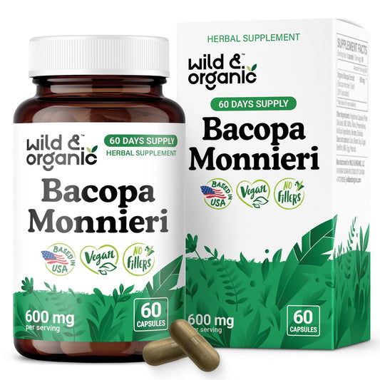 Hero image showing Wild & Organic Bacopa Capsules 600 mg