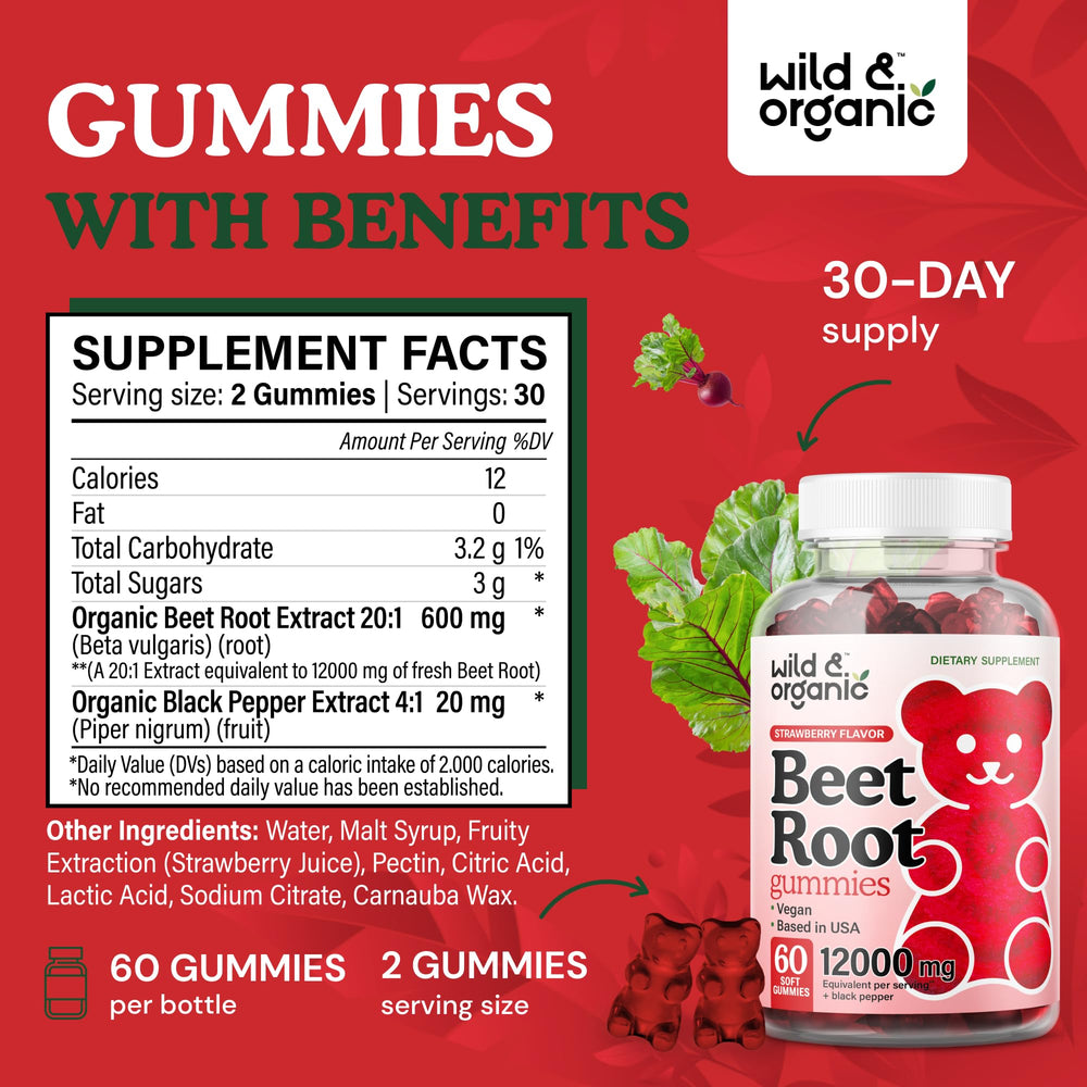 Beet Root Gummies bottle displaying 60-count
