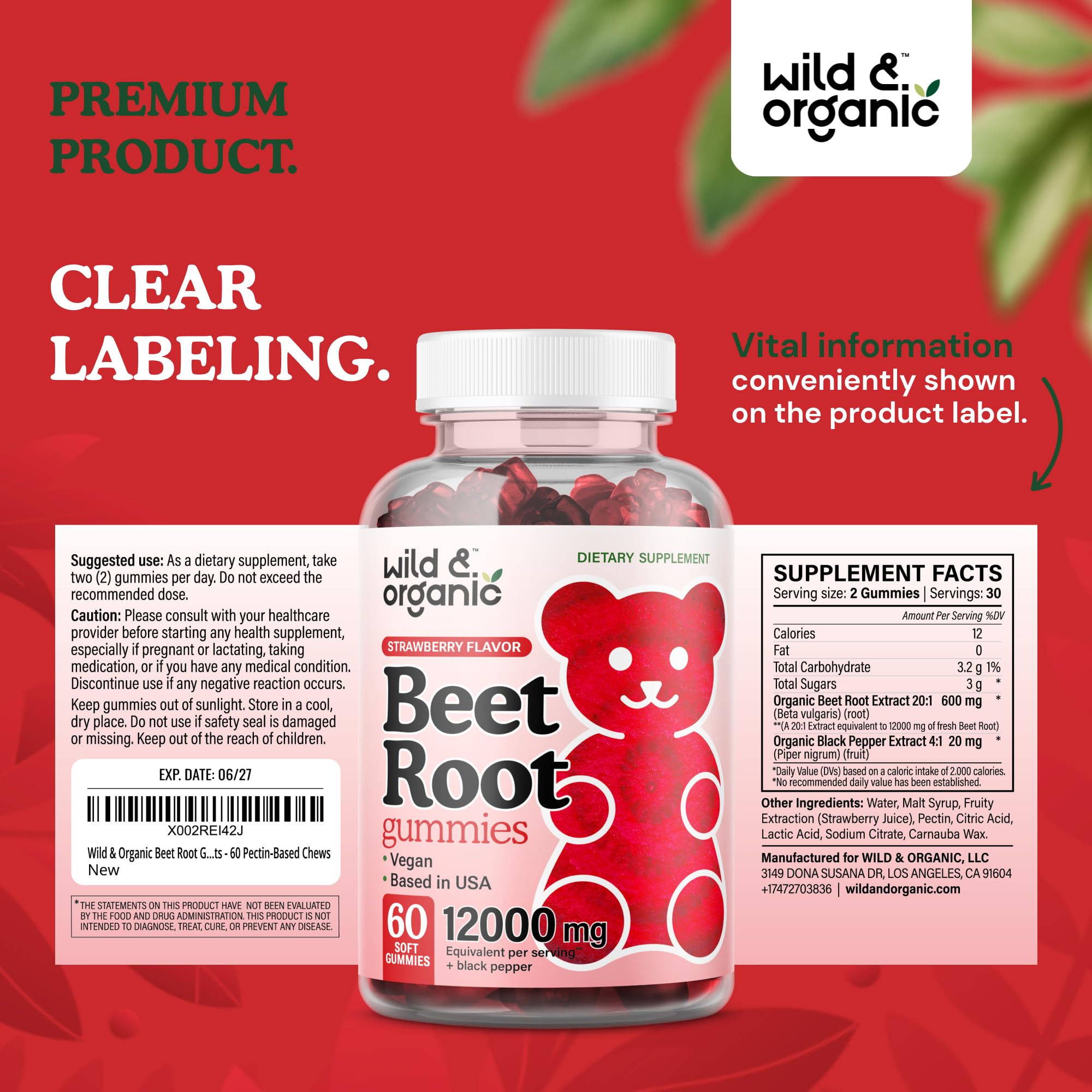 Packaged Beet Root Gummies on wood surface