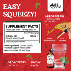 Back label showing ingredients for Wild & Organic Berberine Liquid Drops
