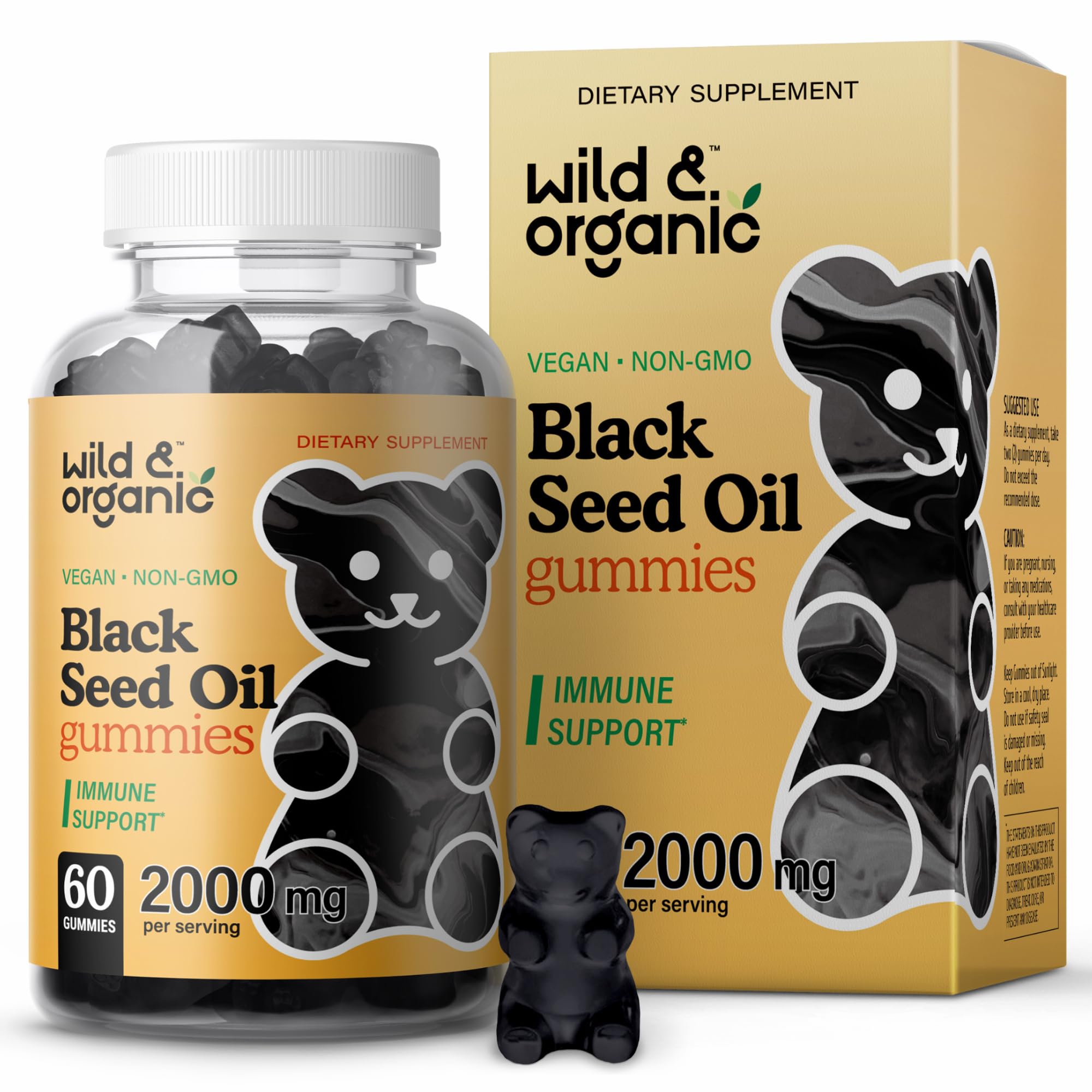 Front view of Wild & Organic Black Seed Oil Gummies bottle