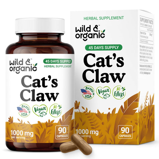 Bottle of Wild & Organic Cat's Claw 1000 mg capsules