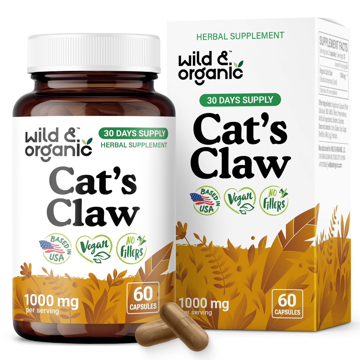 Wild & Organic Cat's Claw 1000 mg immune support capsules bottle