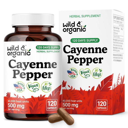 Bottle of Wild & Organic Cayenne Pepper Capsules 500 mg