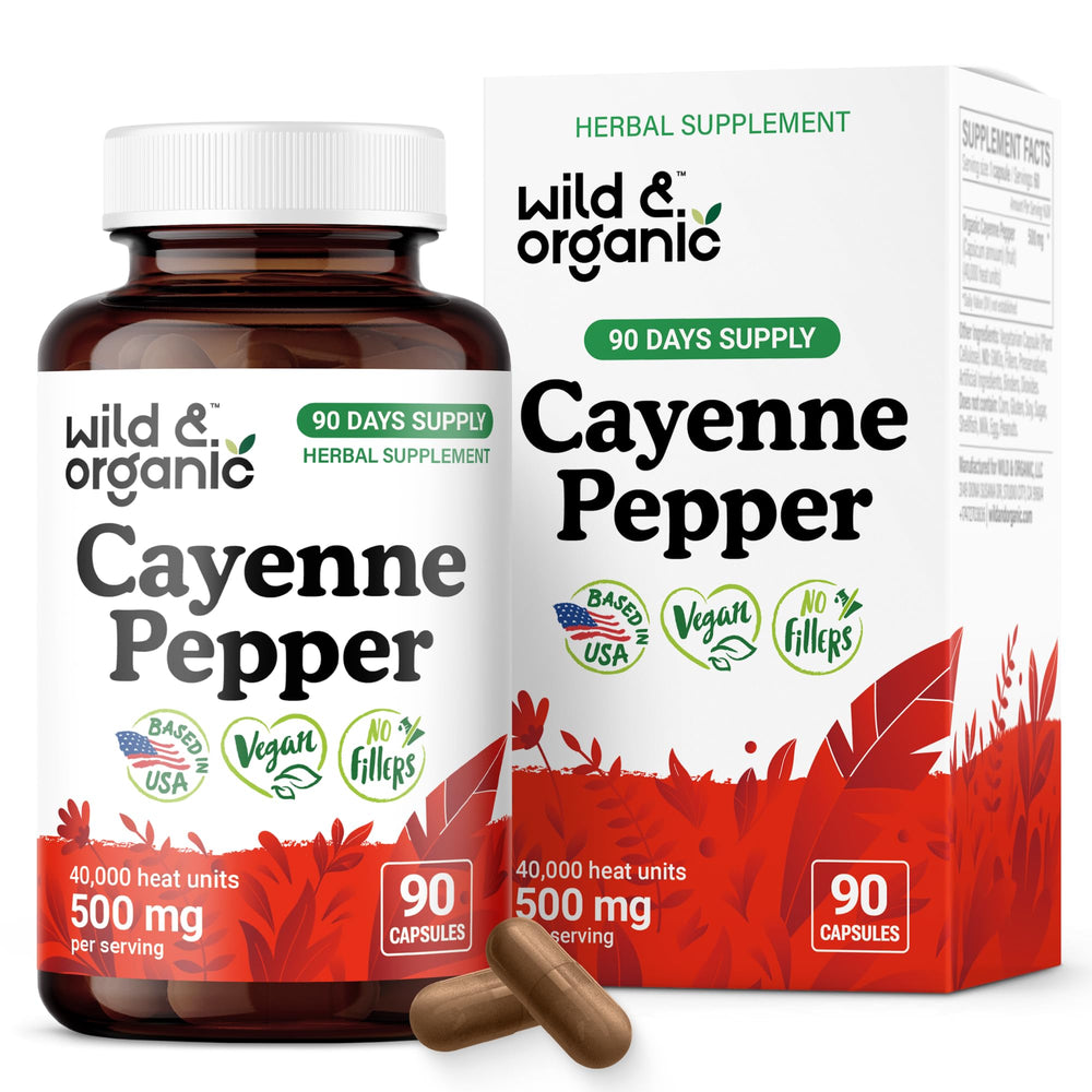 Wild & Organic Cayenne Pepper Capsules bottle 500 mg