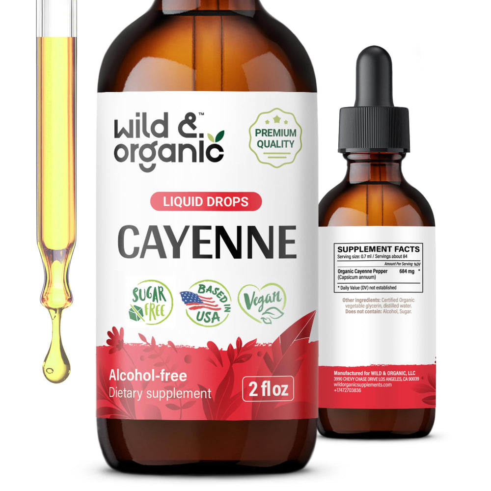 Wild & Organic Cayenne Pepper Tincture bottle with 2 oz label