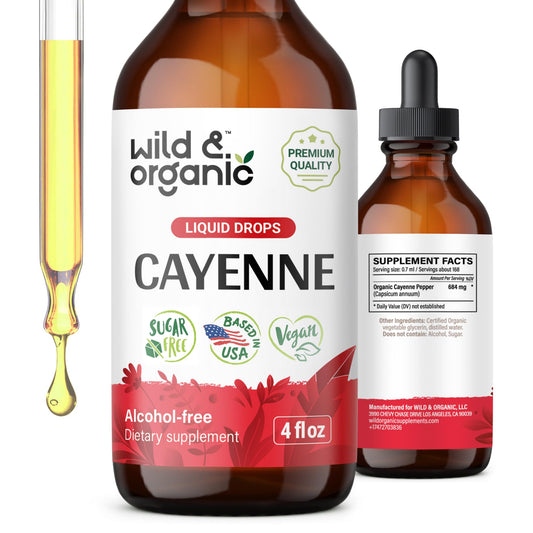 Front view of Wild & Organic Cayenne Pepper Tincture 4 oz bottle