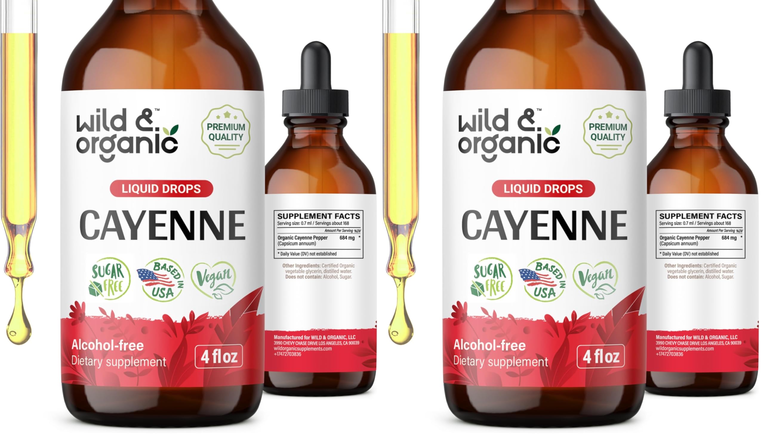 Front view of Wild & Organic Cayenne Pepper Tincture Pack of 2