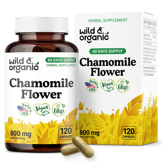 Bottle of Wild & Organic Chamomile Extract Capsules 800 mg - 120 count