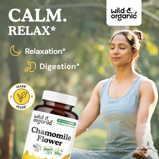 Front view of Wild & Organic Chamomile Extract Capsules bottle